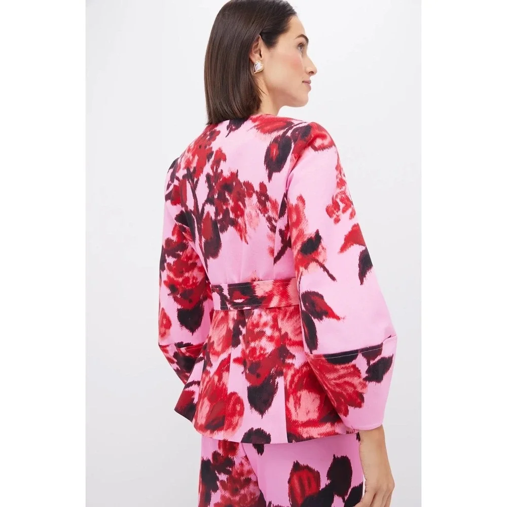 Tuckernuck Cerise Blossom Long Sleeve‎ Rhoda Tunic Top Pink Red Floral Belted 2